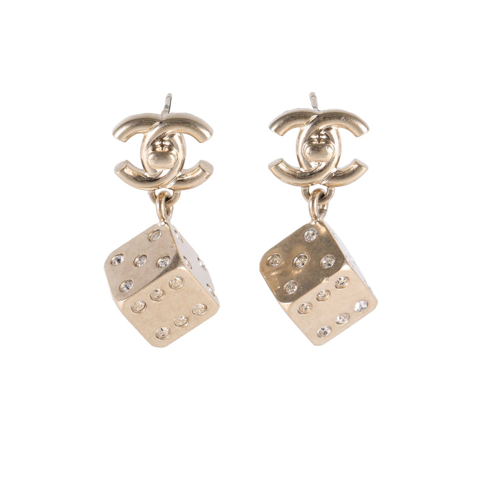 CHANEL Double C Dice Earrings Alloy