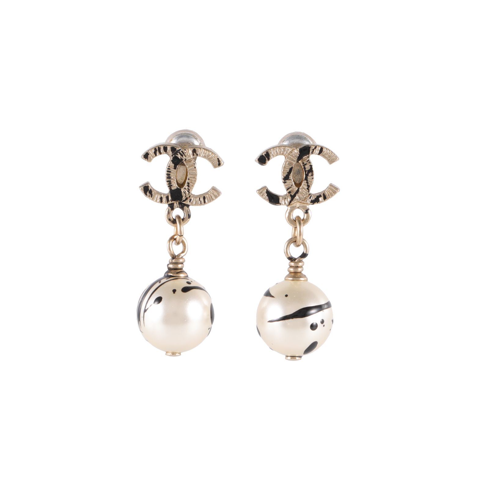 CHANEL Double C Pearl Ink Earrings Alloy