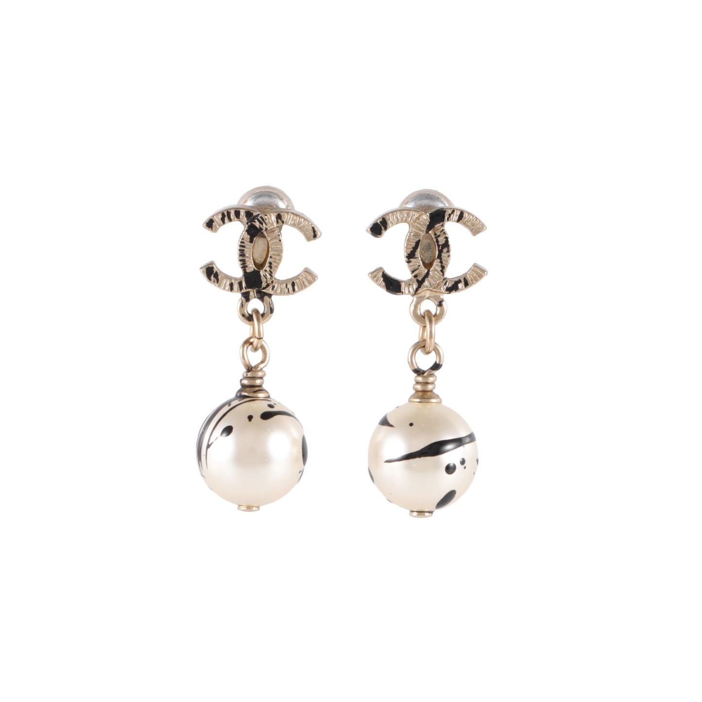 CHANEL Double C Pearl Ink Earrings Alloy