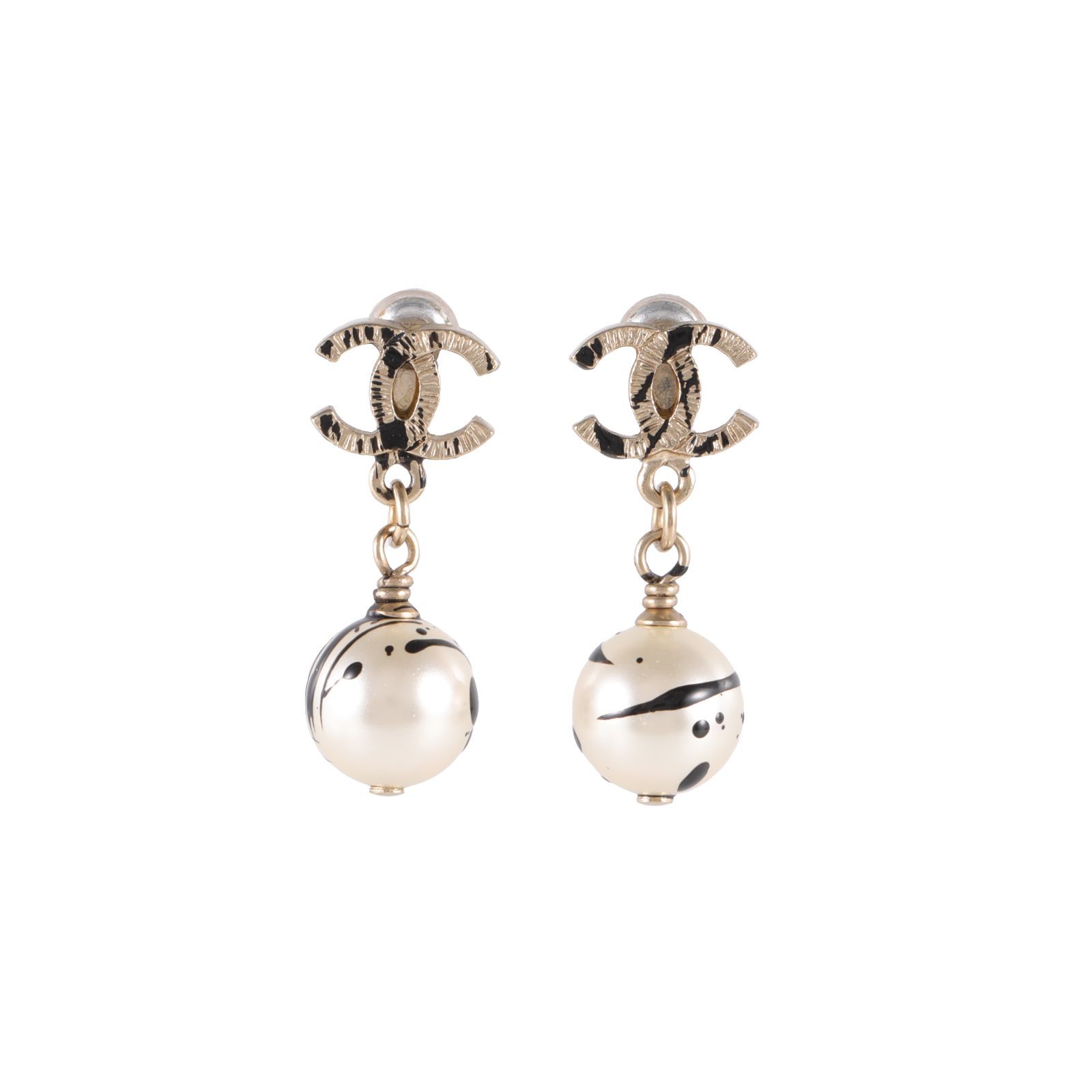 CHANEL Double C Pearl Ink Earrings Alloy