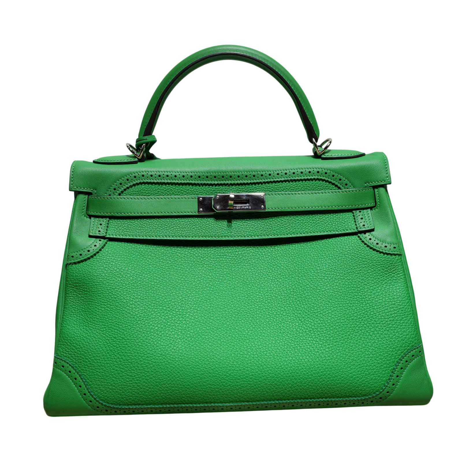 HERMES Kelly 32cm Lace Edition (Togo & Swift Leather Mix, Bamboo Green, Silver Hardware, Stamp T)