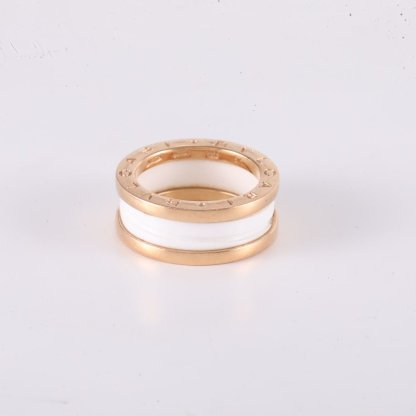 BVLGARI Rose Gold B.ZERO1 Coil Ring Three Circle 18K 18K Rose Gold,White Ceramic-Hana Vintage