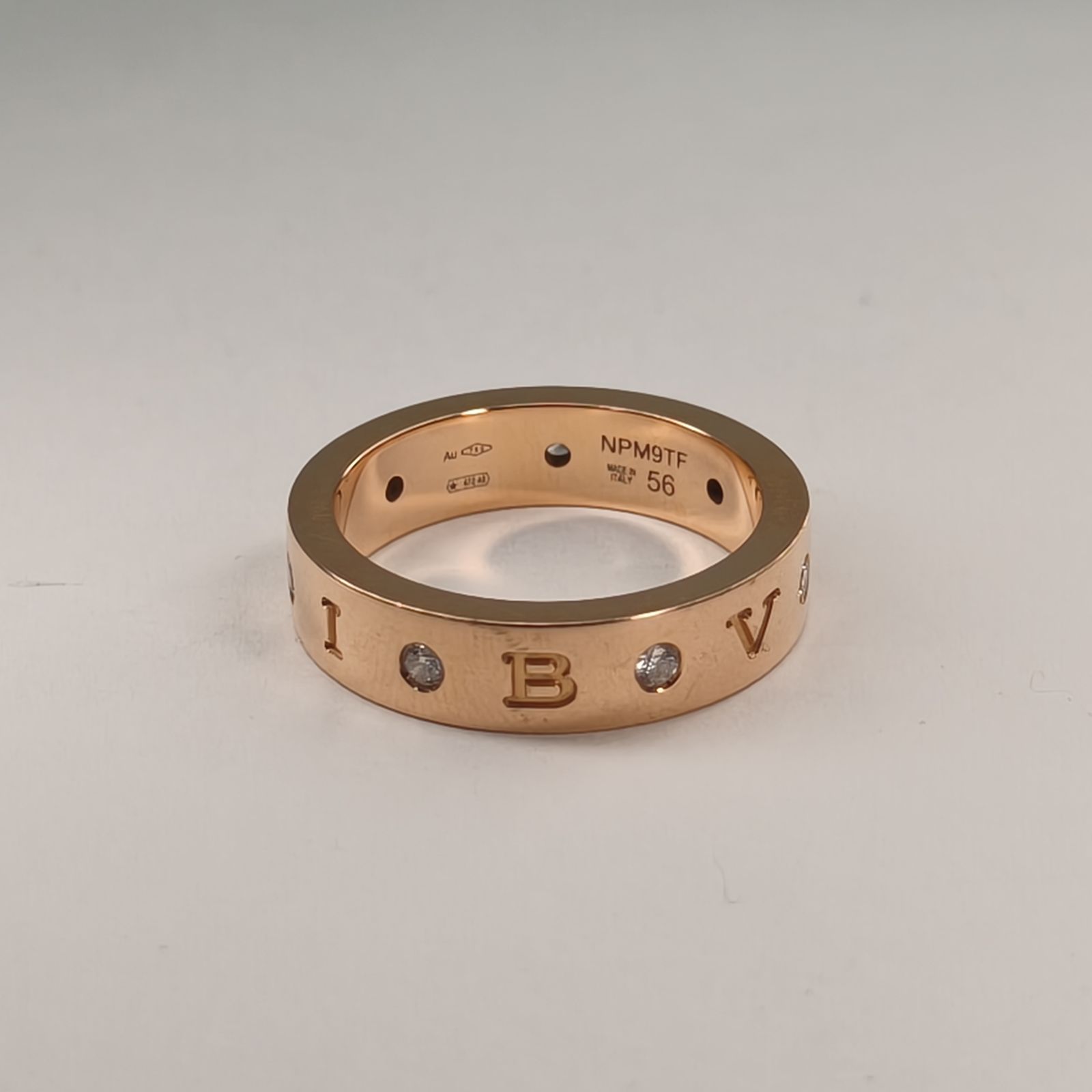 BVLGARI Rose Gold Logo Letter 7 Diamonds Ring 18K 18K Rose Gold,Diamond-Hana Vintage