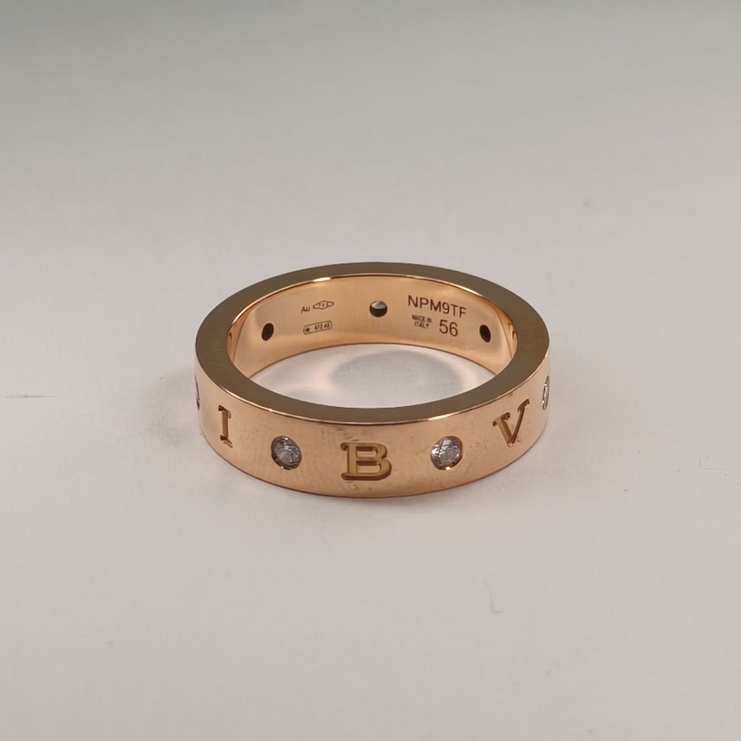 BVLGARI Rose Gold Logo Letter 7 Diamonds Ring 18K 18K Rose Gold,Diamond-Hana Vintage