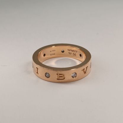 BVLGARI Rose Gold Logo Letter 7 Diamonds Ring 18K 18K Rose Gold,Diamond-Hana Vintage