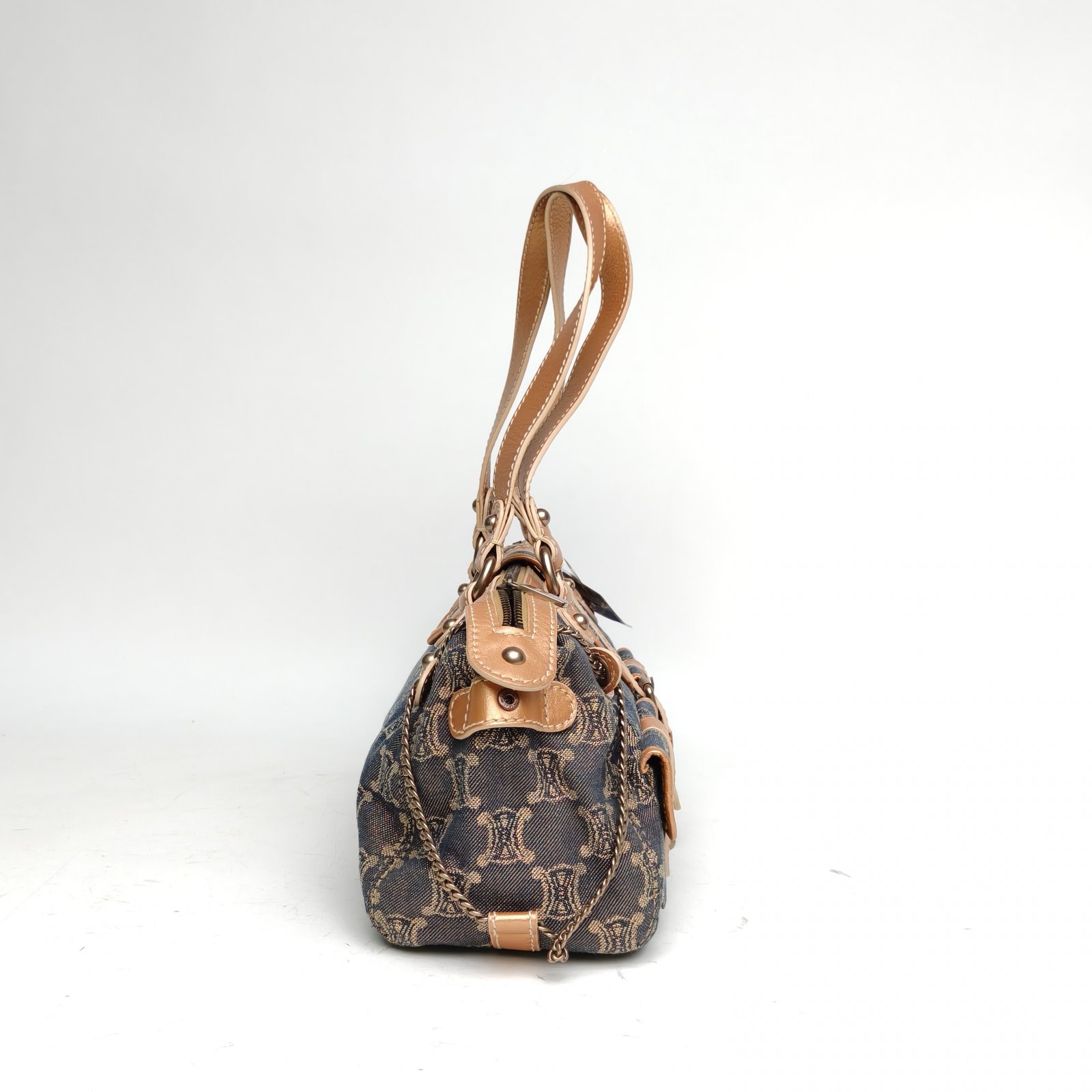 CELINE Brown Canvas Vintage Gold Thread Handbag-Hana Vintage