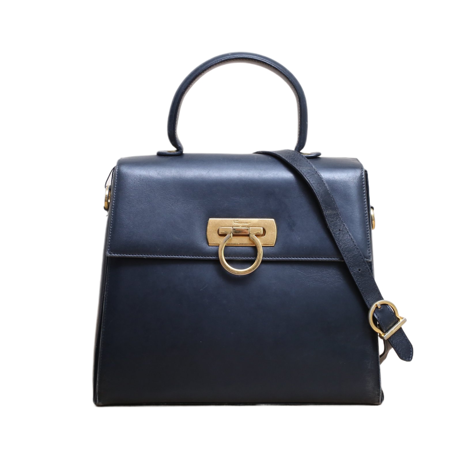 FERRAGAMO Vintage Box Leather Museum Handheld Crossbody Bag Medium Size