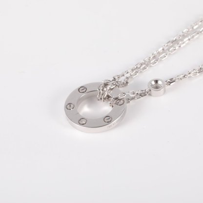 CARTIER LOVE Two Diamonds Round Disc Necklace 18K White Gold,Diamond-Hana Vintage
