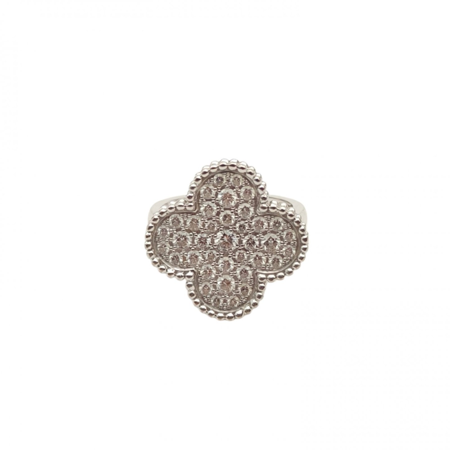 VAN CLEEF&ARPELS Platinum Vintage Alhambra Large Single Flower Ring Full Diamond 53 18K 18K White Gold,Diamond-Hana Vintage