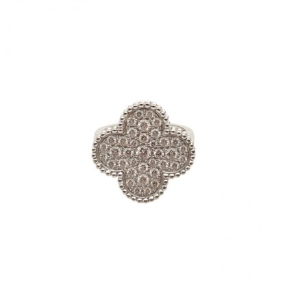 VAN CLEEF&ARPELS Platinum Vintage Alhambra Large Single Flower Ring Full Diamond 53 18K 18K White Gold,Diamond-Hana Vintage