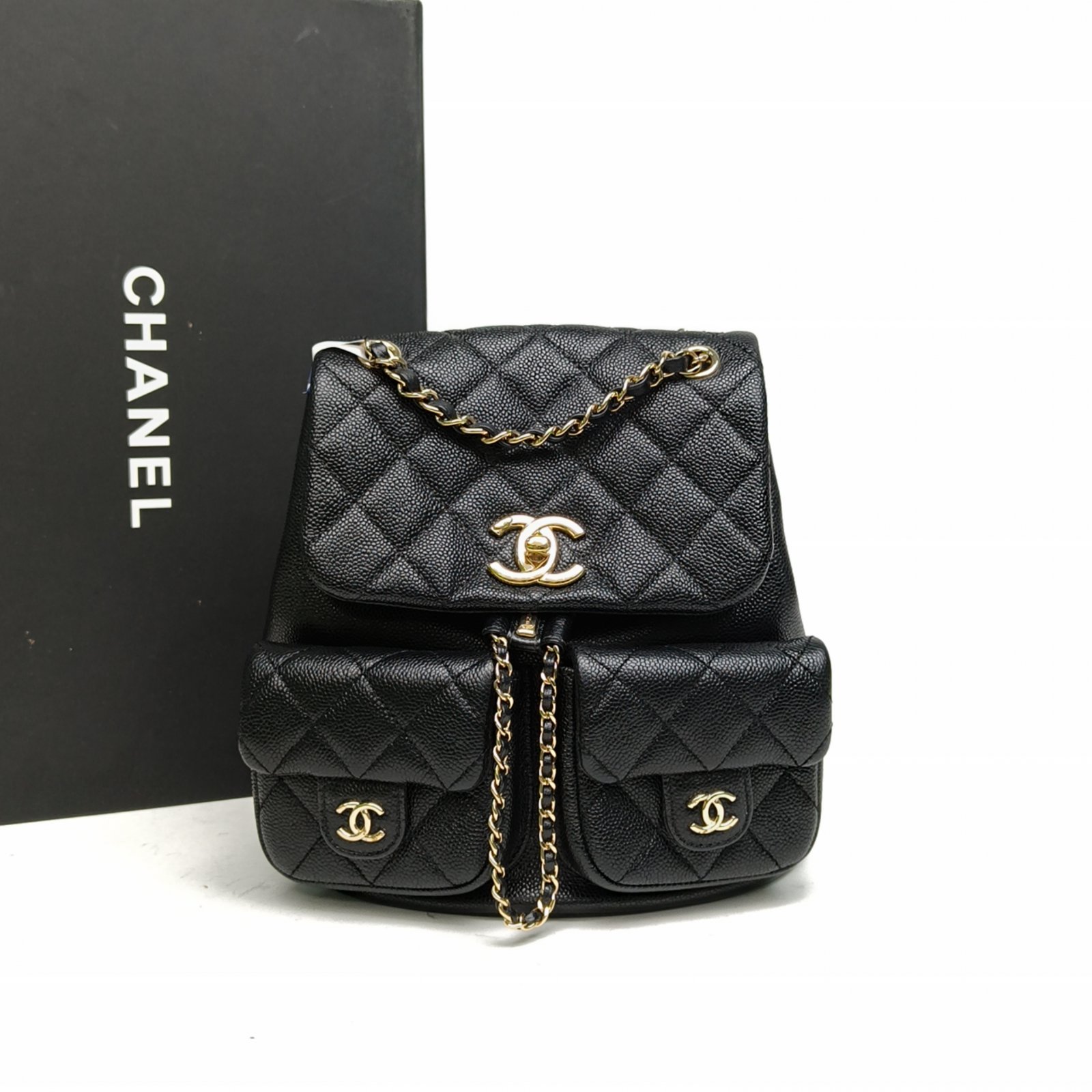 *CHANEL 23P Duma Drawstring Flap Backpack with Two Pockets, Medium Size, 21cm-Hana Vintage