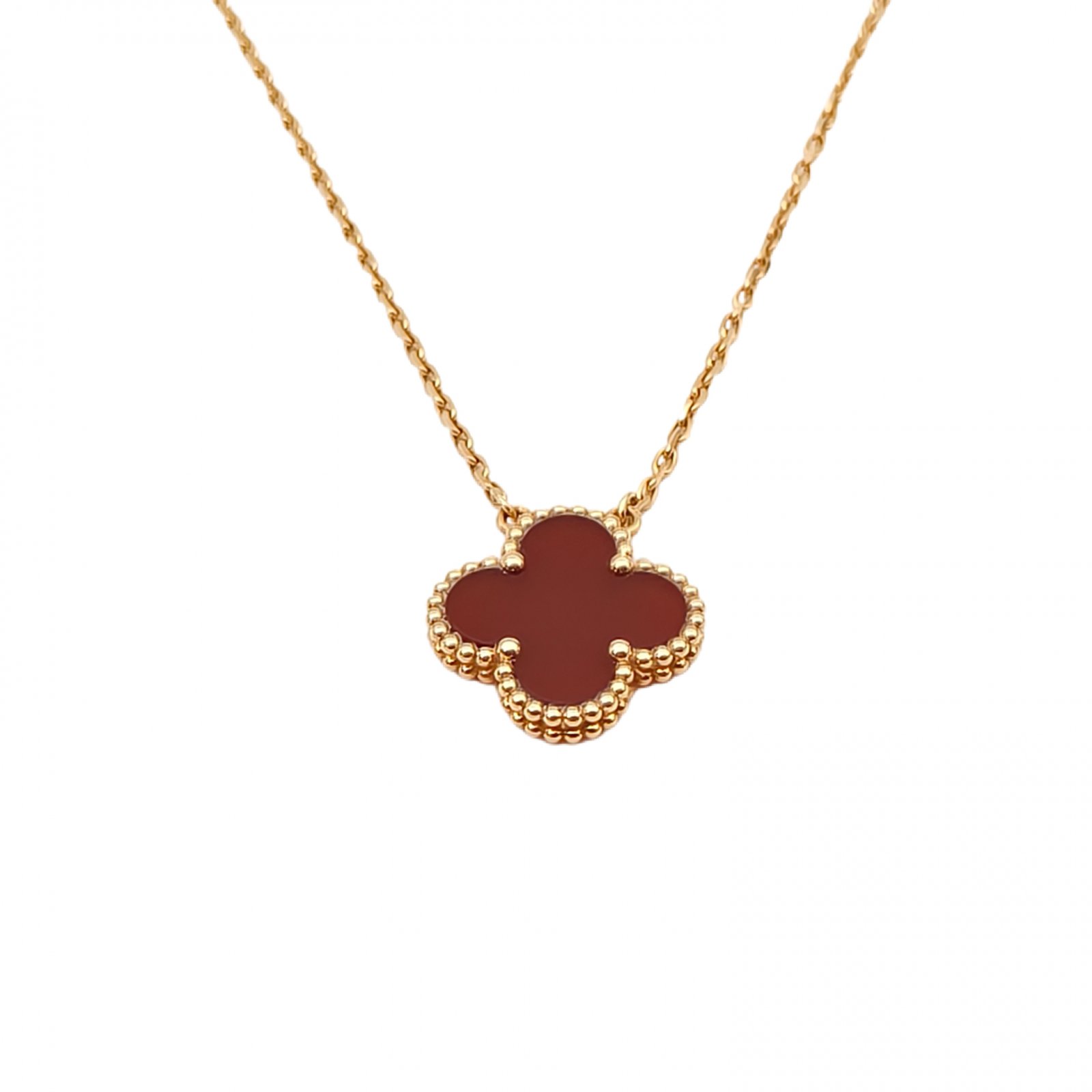 VAN CLEEF&ARPELS Vintage Alhambra Medium Single Flower Necklace 18K Gold,Carnelian-Hana Vintage