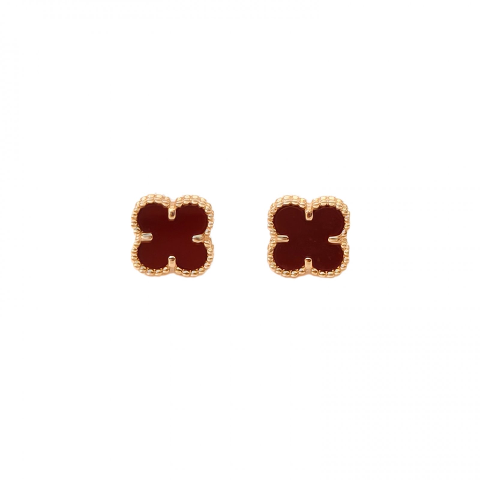 VAN CLEEF&ARPELS Sweet Alhambra Small Single Flower Earrings 18K Rose Gold,Carnelian-Hana Vintage