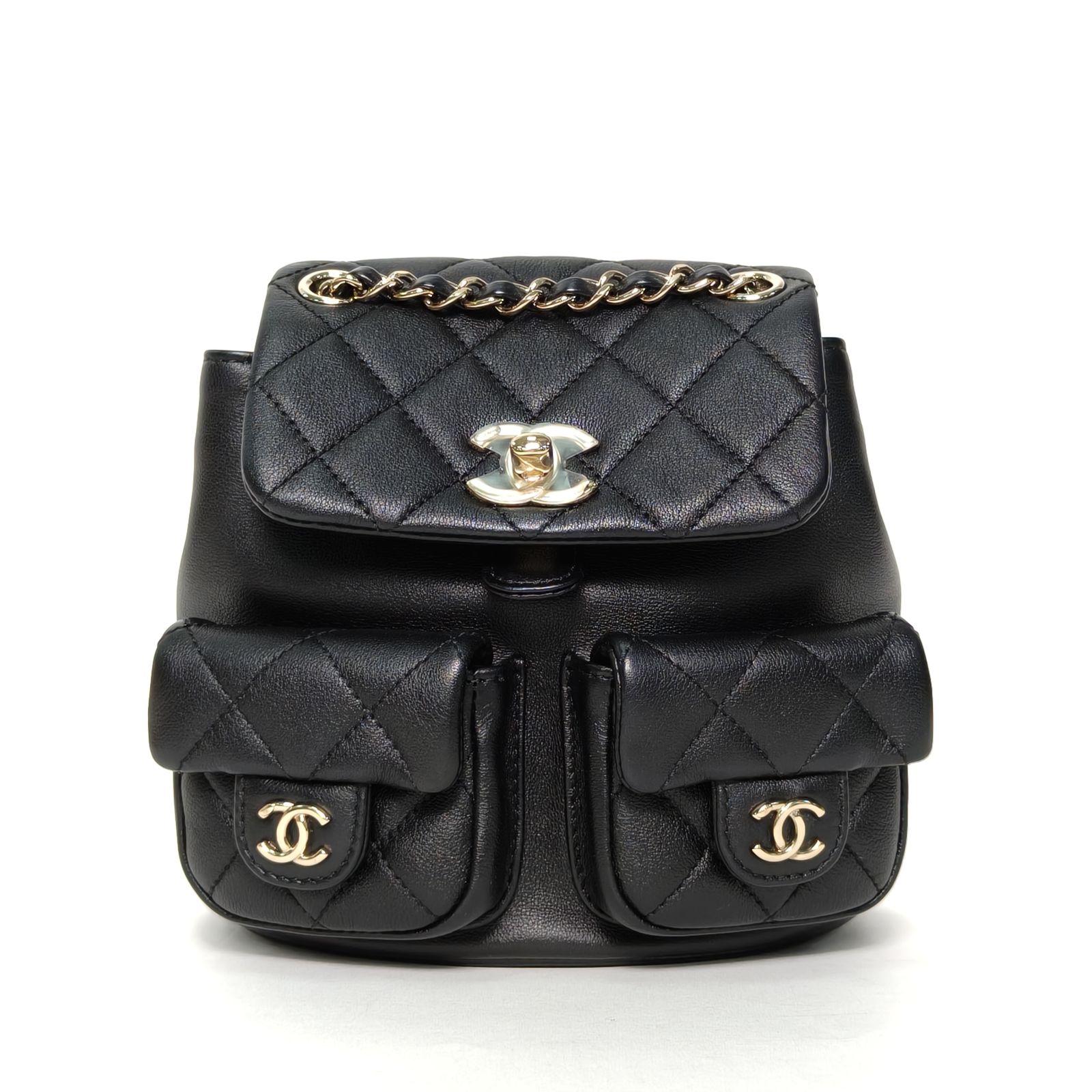 *CHANEL 23A Duma Drawstring Flap Backpack Double Pocket Small 18cm-Hana Vintage