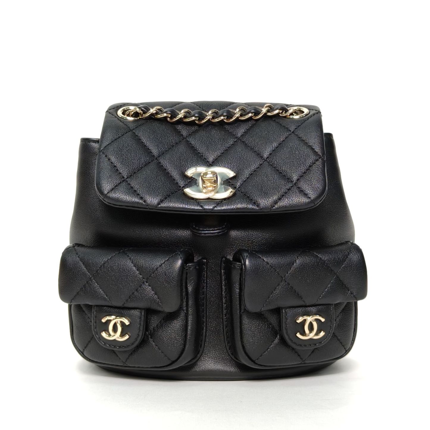 *CHANEL 23A Duma Drawstring Flap Backpack Double Pocket Small 18cm-Hana Vintage