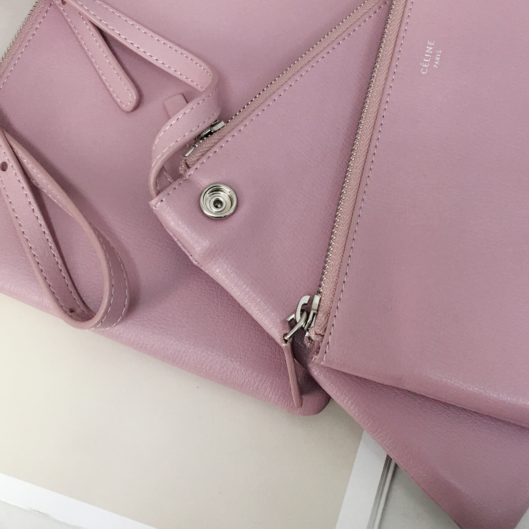 Celine Large Tri-Fold Bag in Rose Pink Woodgrain