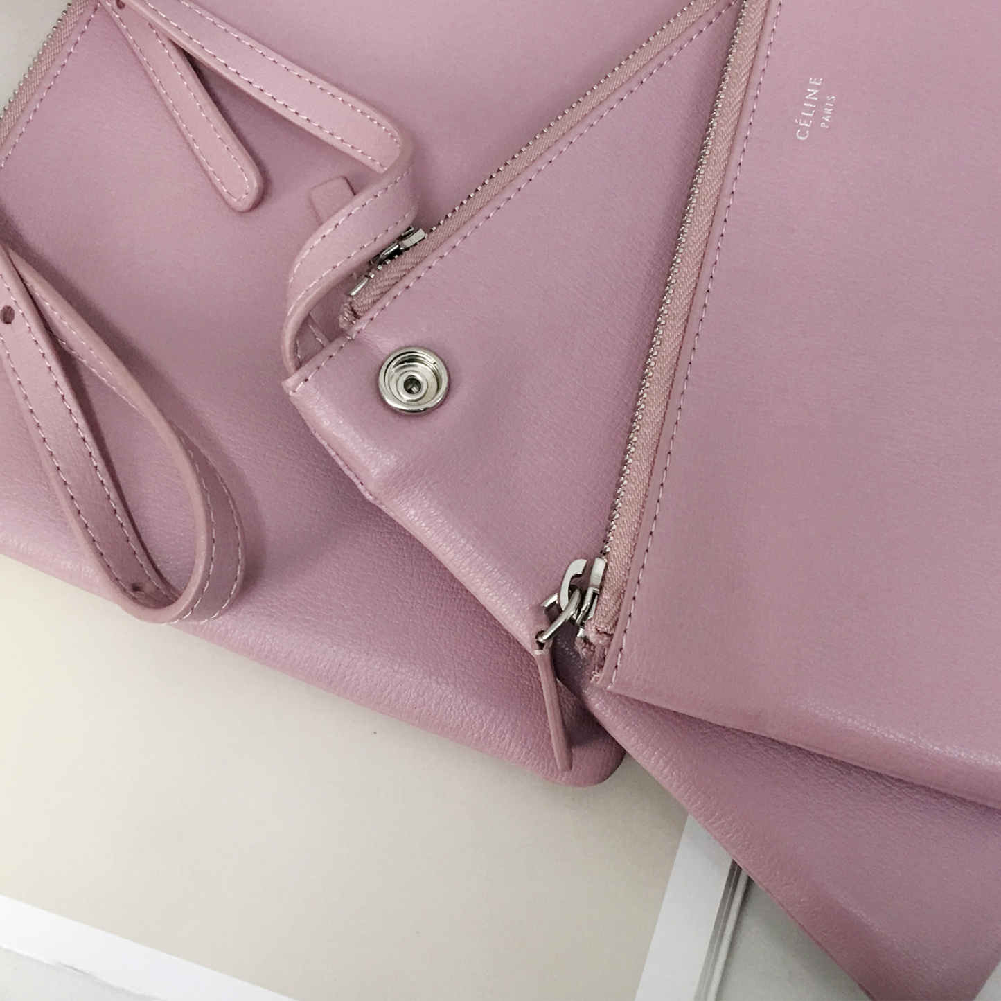 Celine Large Tri-Fold Bag in Rose Pink Woodgrain