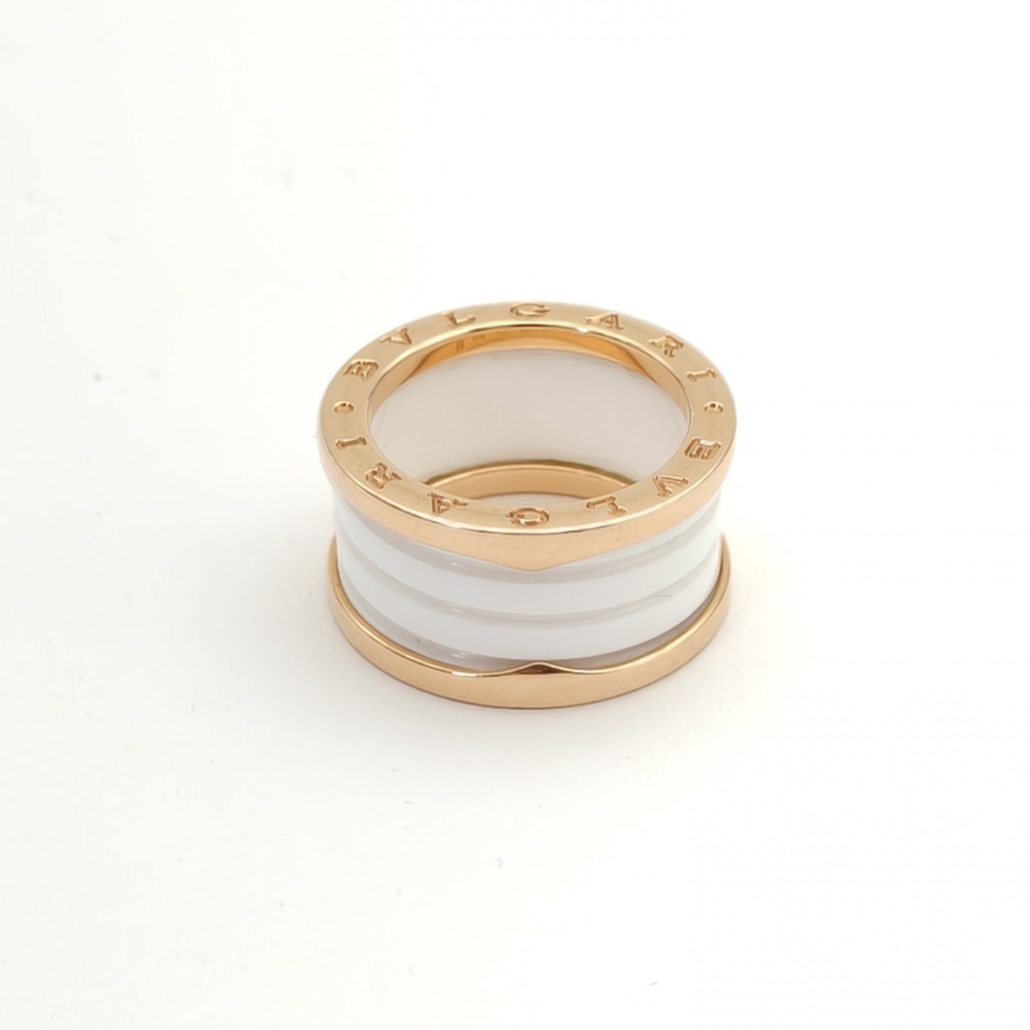 BVLGARI B.ZERO1 Coil Ring 18K Rose Gold,White Ceramic-Hana Vintage