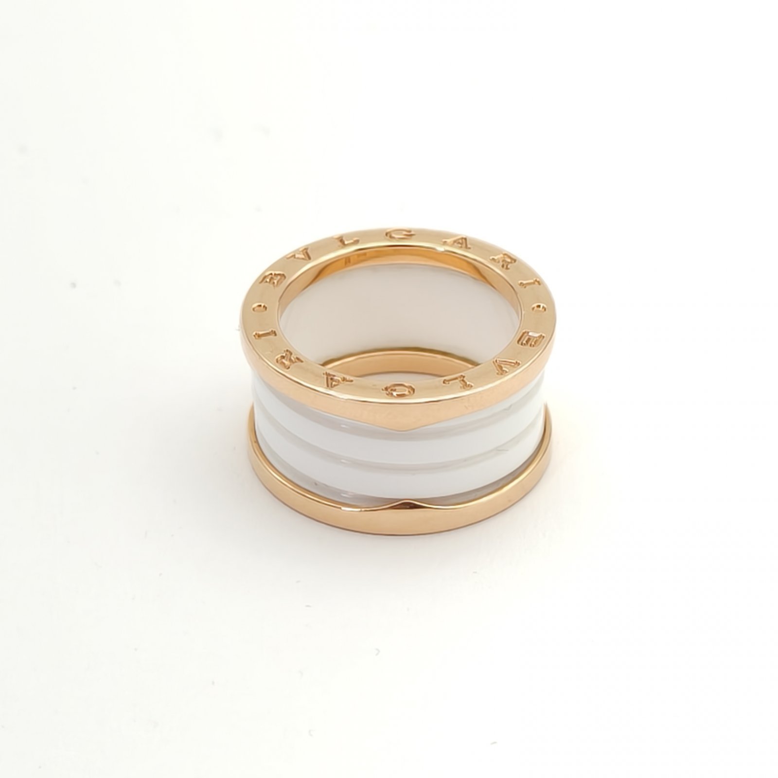 BVLGARI B.ZERO1 Coil Ring 18K Rose Gold,White Ceramic-Hana Vintage