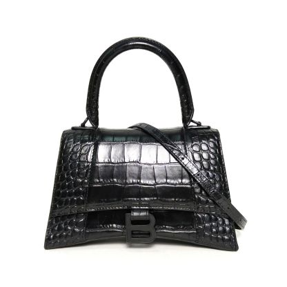 *BALENCIAGA Alligator-embossed Hourglass Handbag, Size S, Black Hardware-Hana Vintage