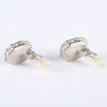 CHANEL 12A Vintage Black Square Clip-on Earrings Alloy-Hana Vintage