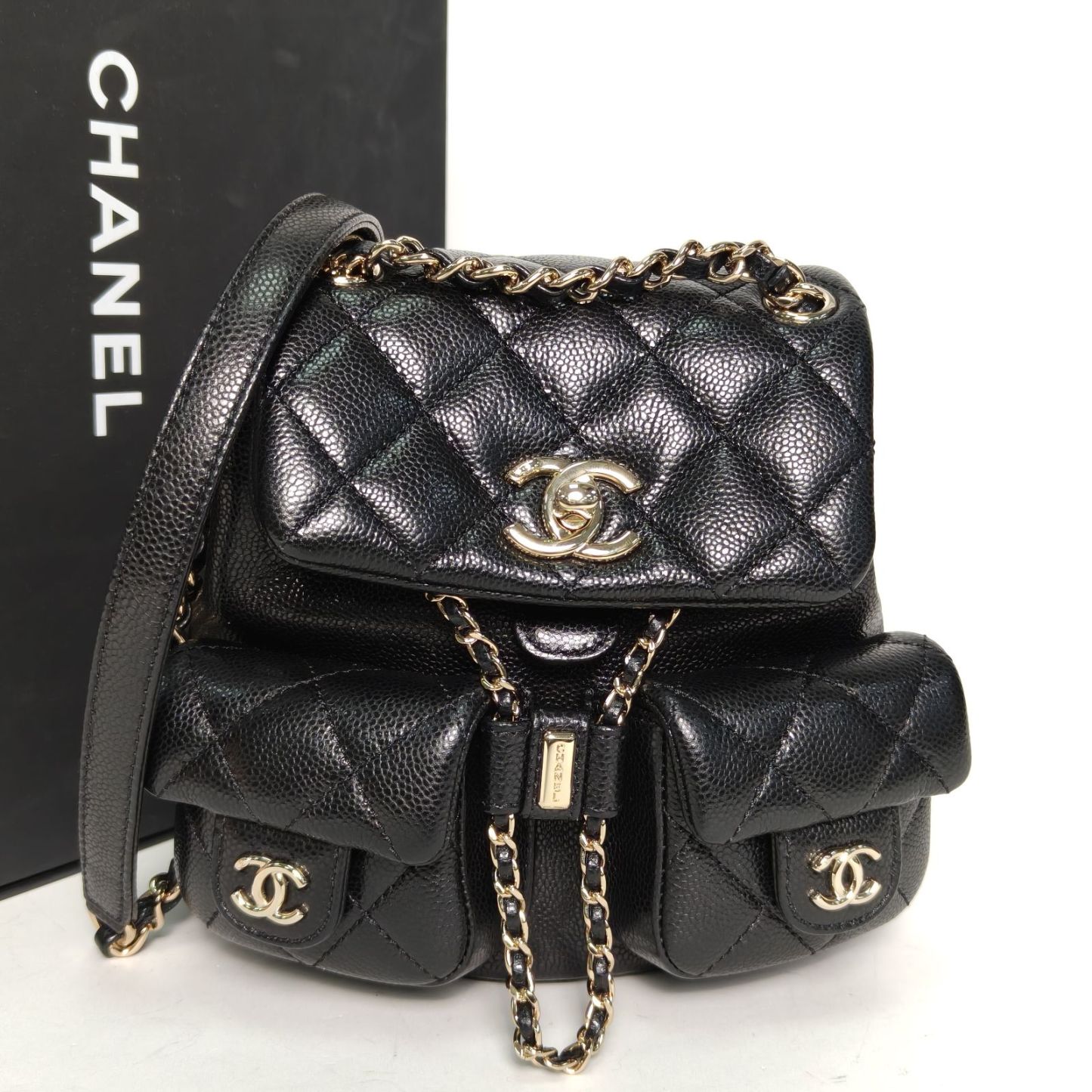 *CHANEL Duma Drawstring Flap Backpack Double Pocket Small 18cm-Hana Vintage