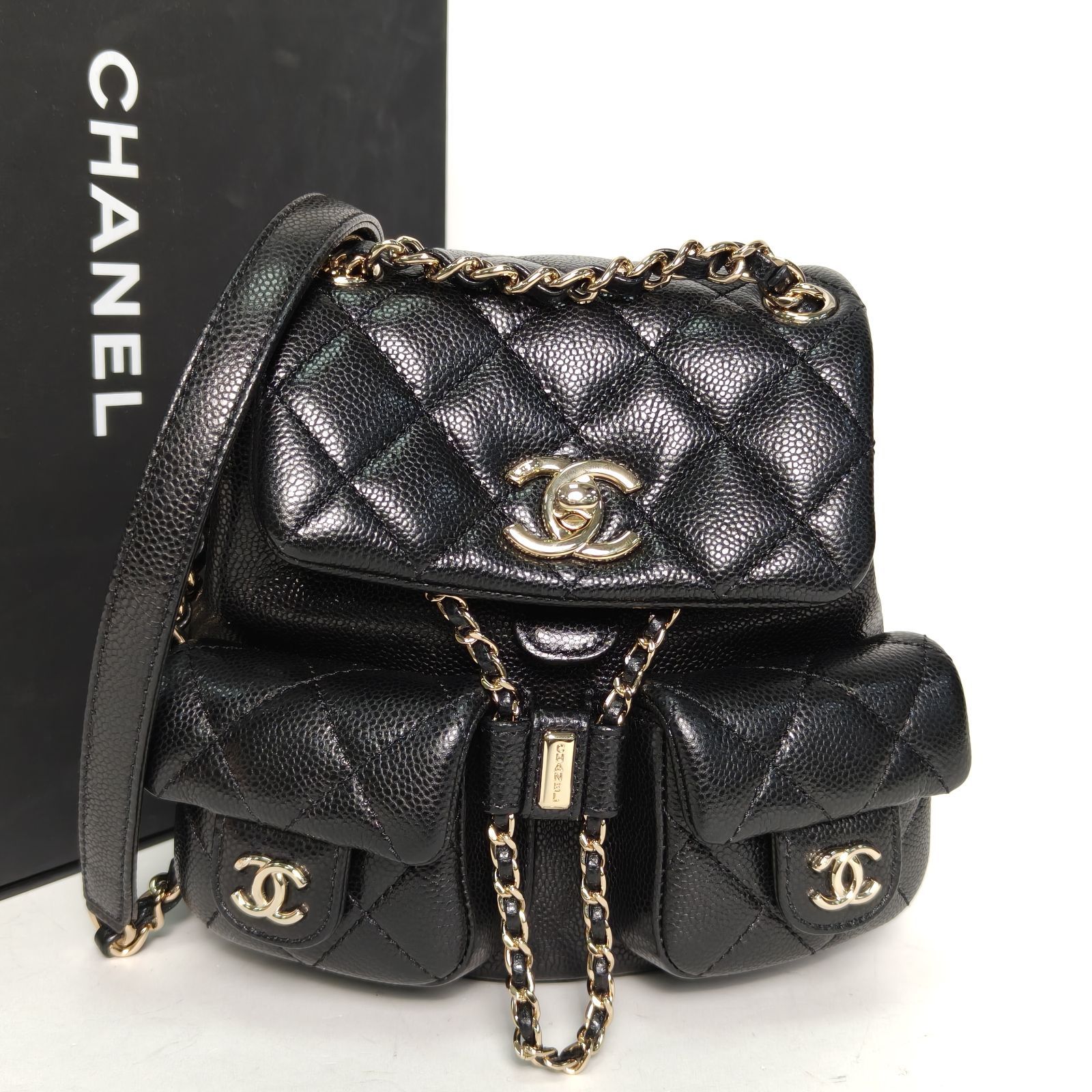 *CHANEL Duma Drawstring Flap Backpack Double Pocket Small 18cm-Hana Vintage