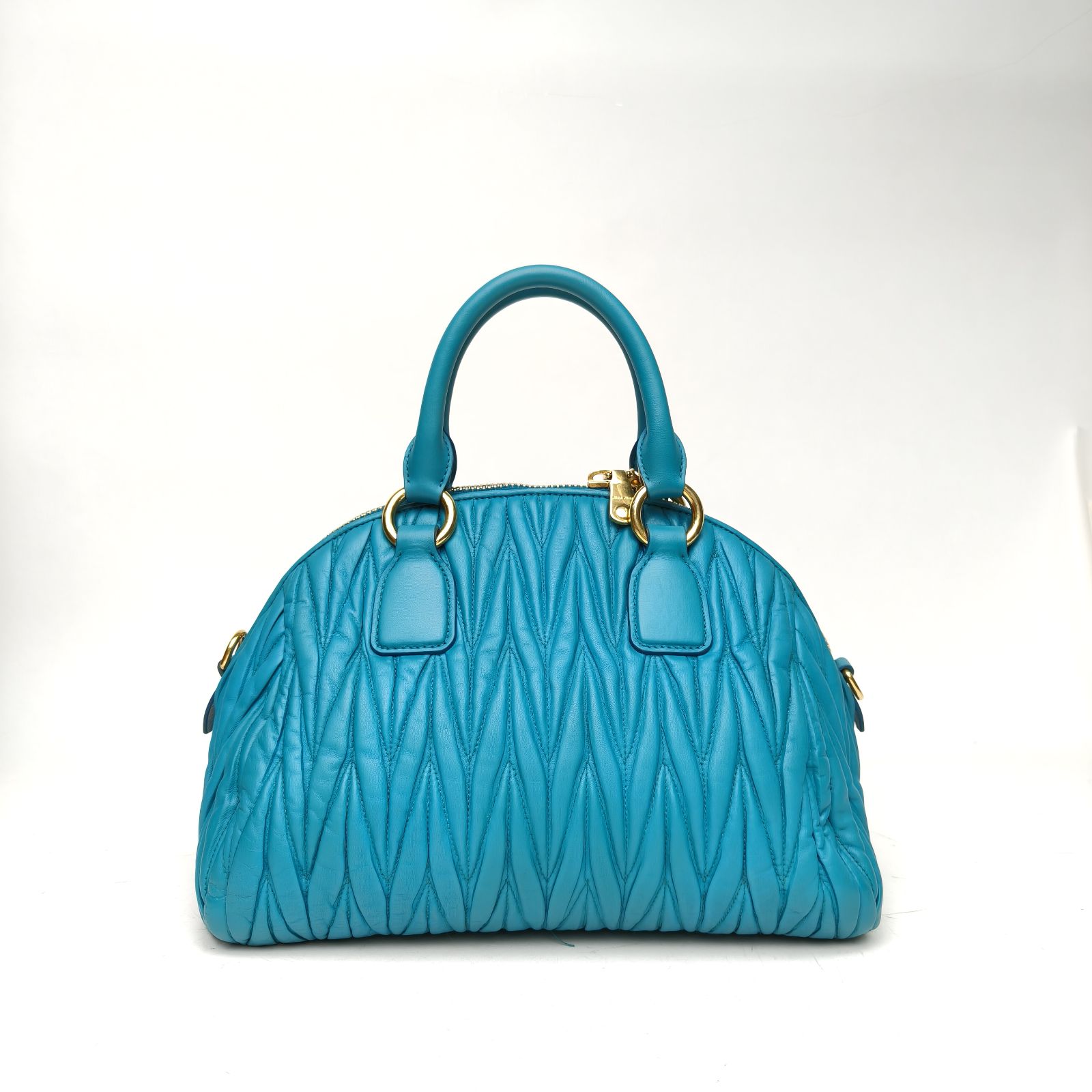 *MIUMIU Blue pleated hand-held Alma With Detachable Pouch-Hana Vintage
