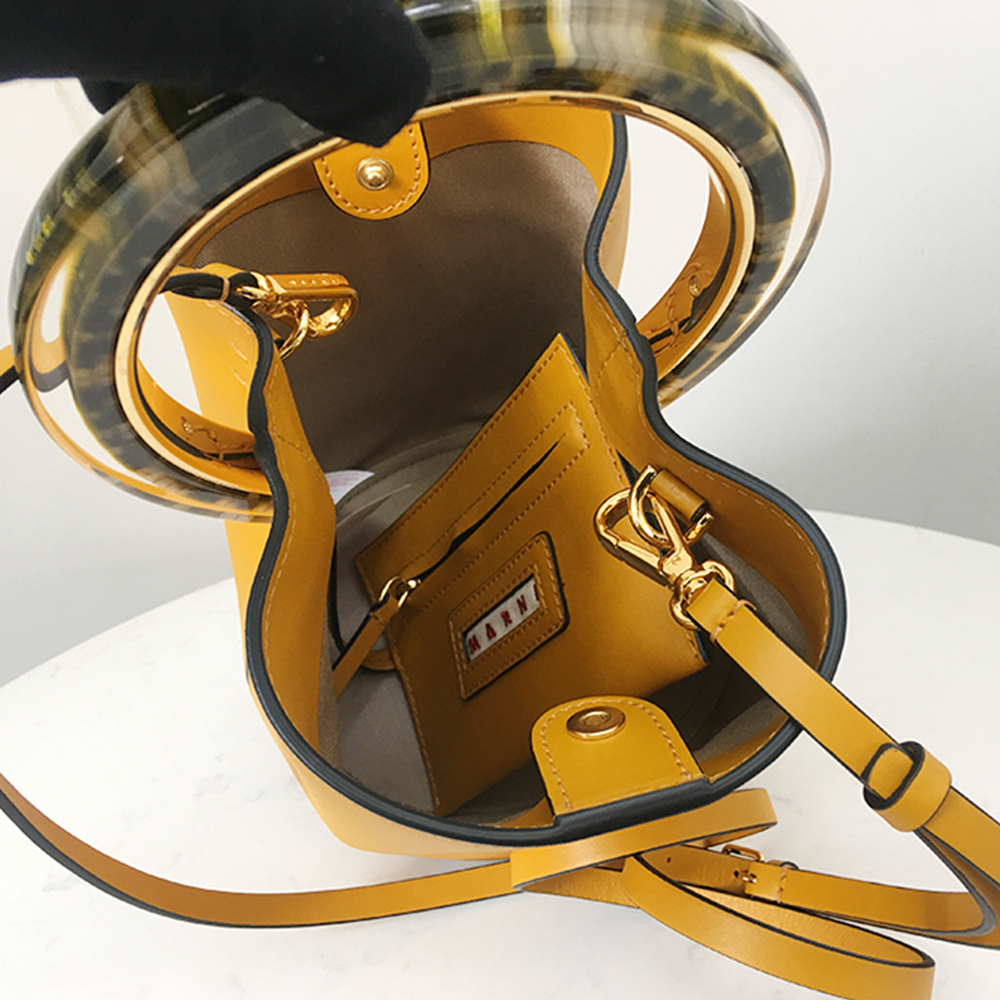 Marni Small Bucket Bag, Ginger Yellow with Transparent Handle