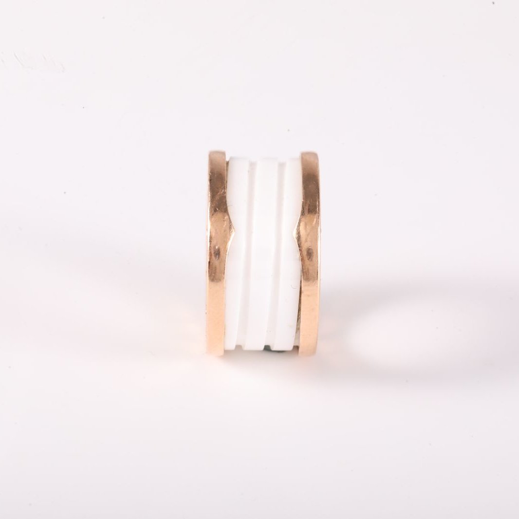 BVLGARI B.ZERO1 Coil Ring 18K Rose Gold,White Ceramic-Hana Vintage