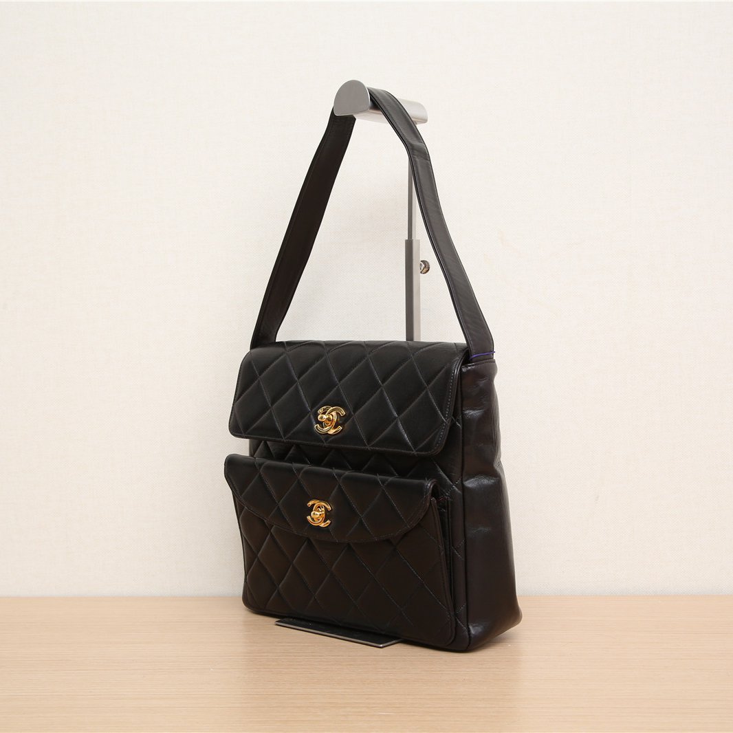 *CHANEL Vintage Black and Gold Goatskin Duma Shoulder Bag-Hana Vintage