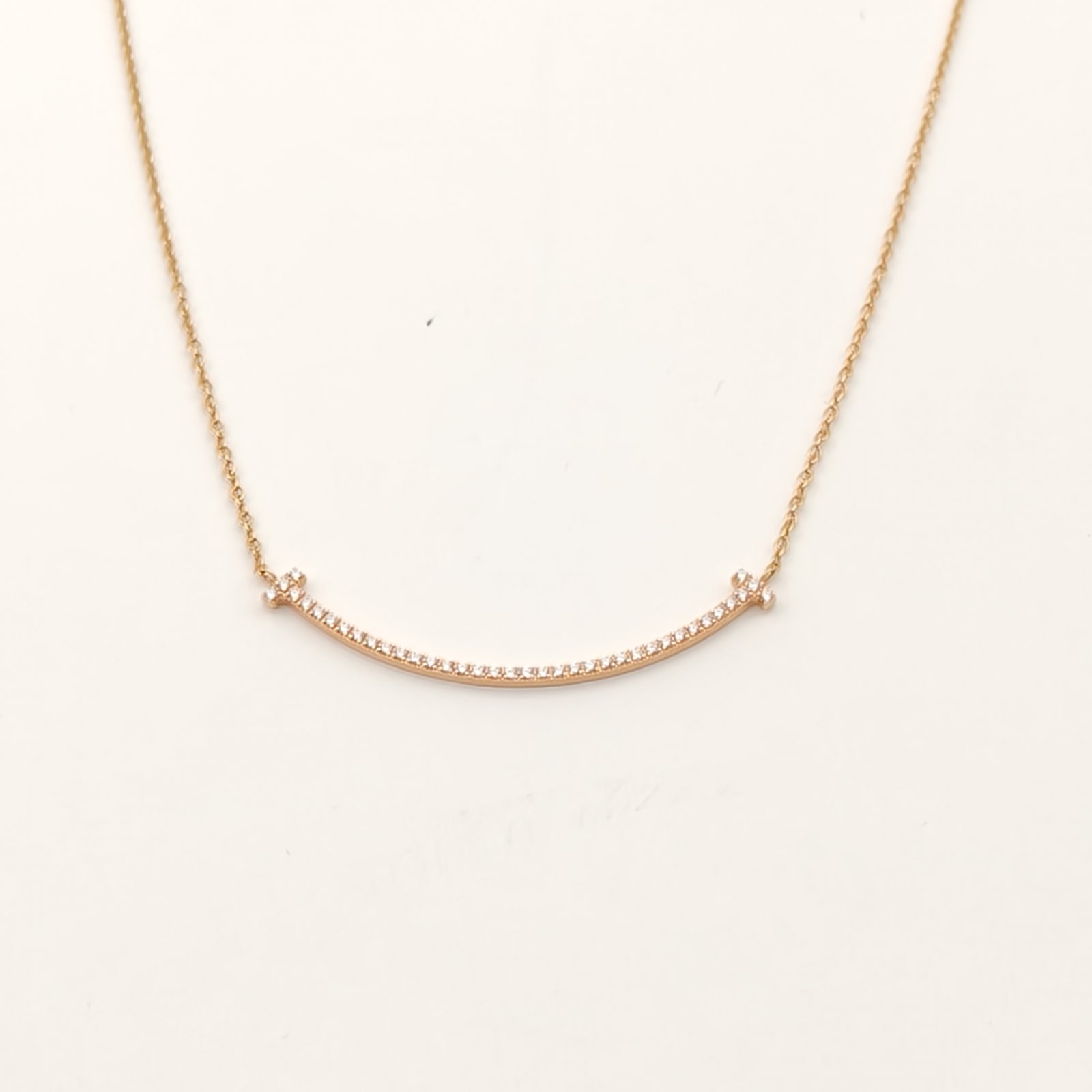 TIFFANY&CO Tiffany T Smile Necklace Small Size Full Diamonds 18K Rose Gold,Diamond-Hana Vintage