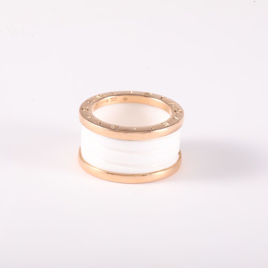 BVLGARI B.ZERO1 Coil Ring 18K Rose Gold,White Ceramic-Hana Vintage