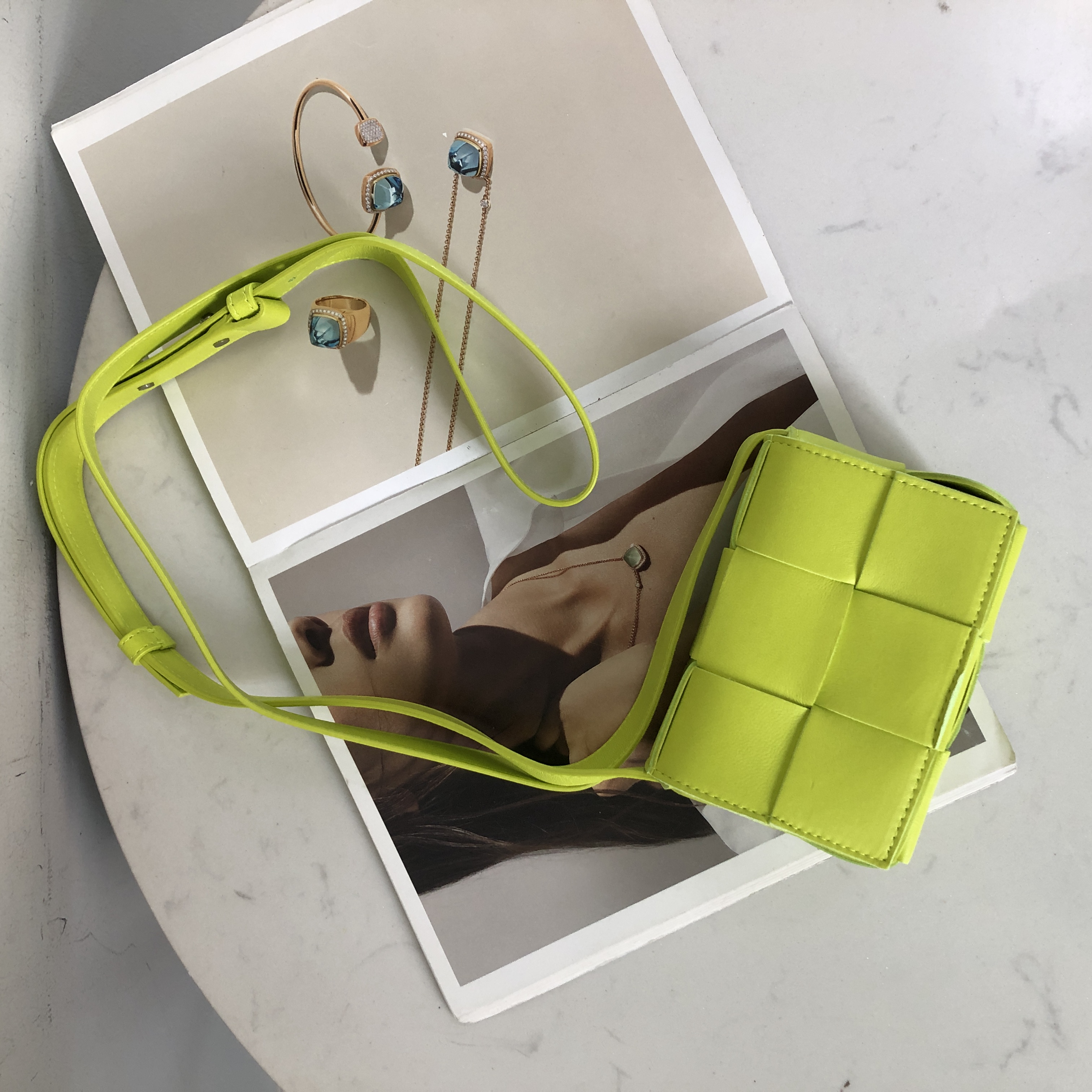 Bottega Veneta Mini Intrecciato Crossbody Bag in Lemon Kiwi