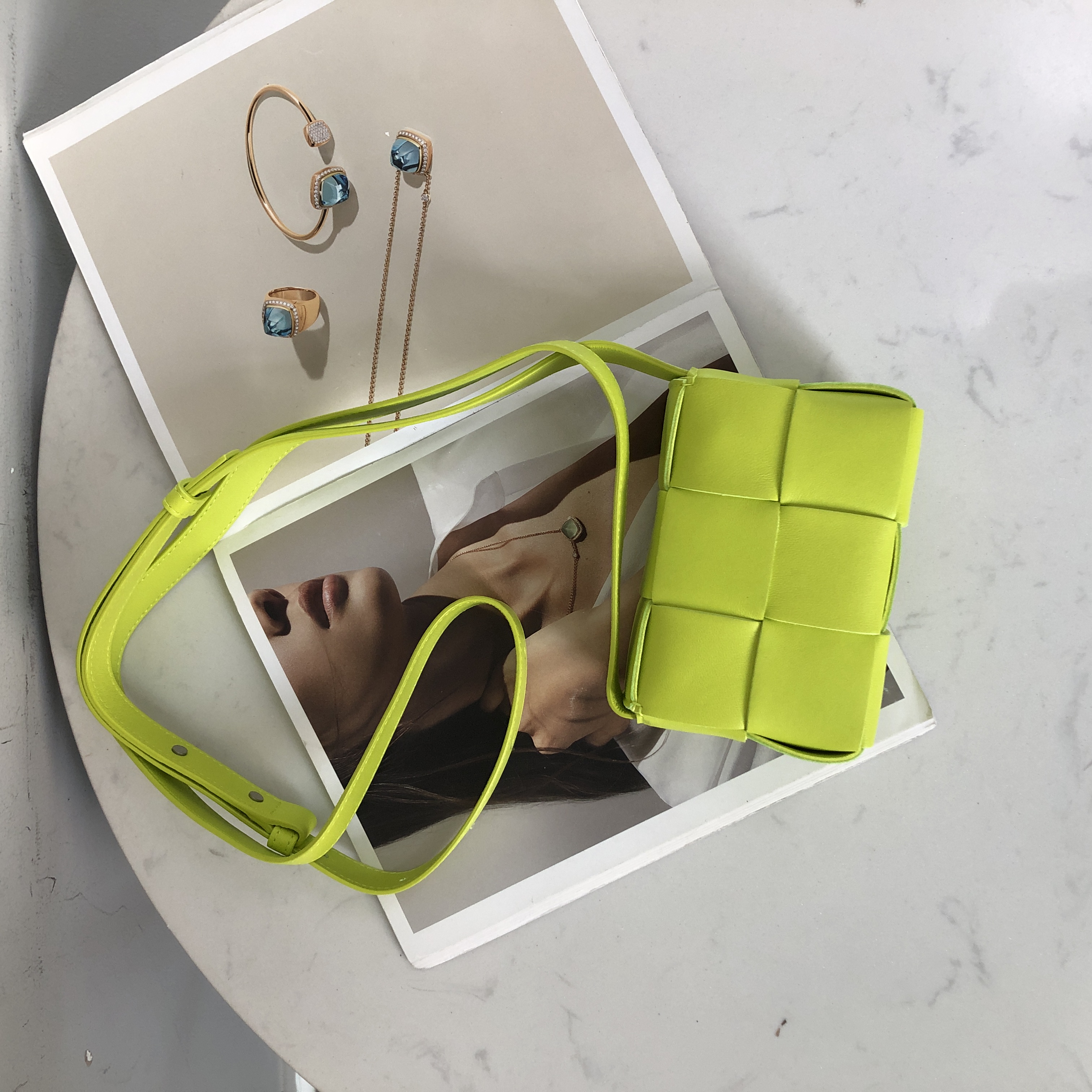 Bottega Veneta Mini Intrecciato Crossbody Bag in Lemon Kiwi