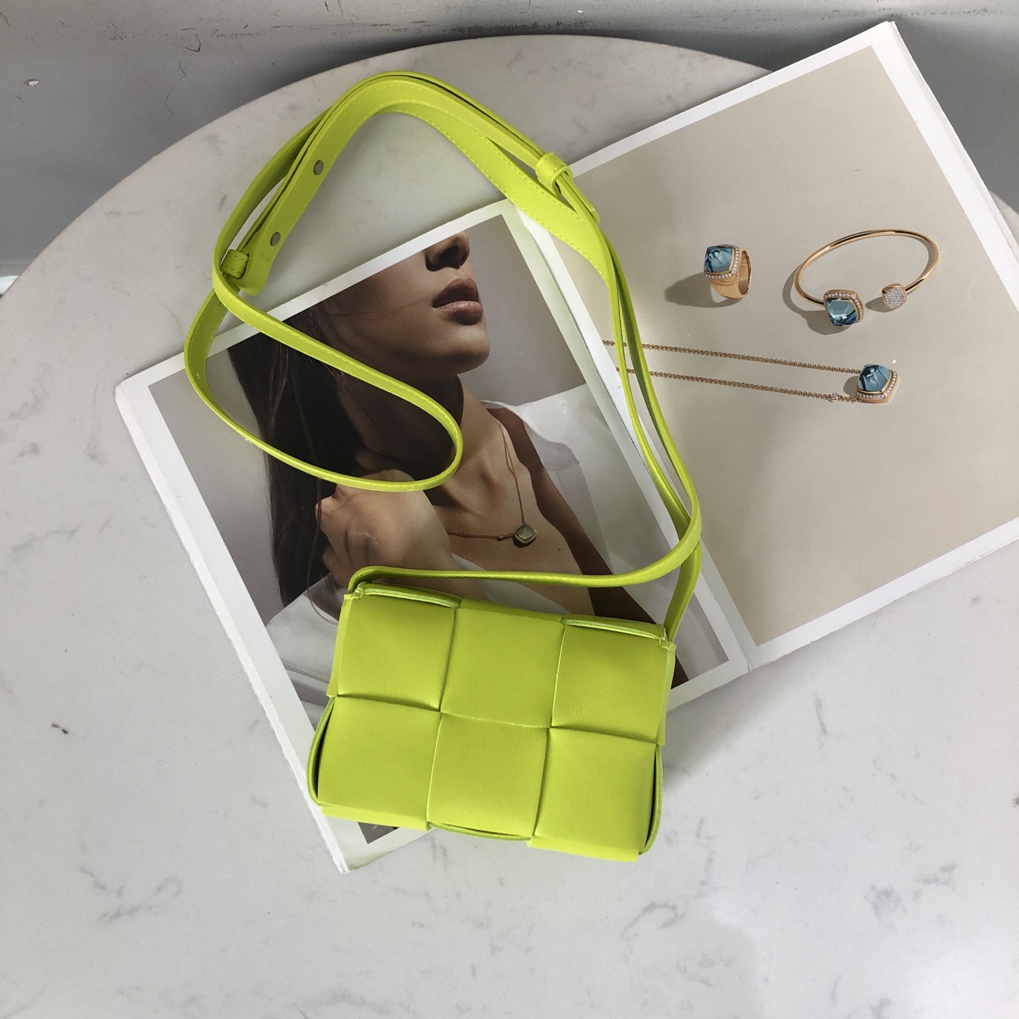 Bottega Veneta Mini Intrecciato Crossbody Bag in Lemon Kiwi