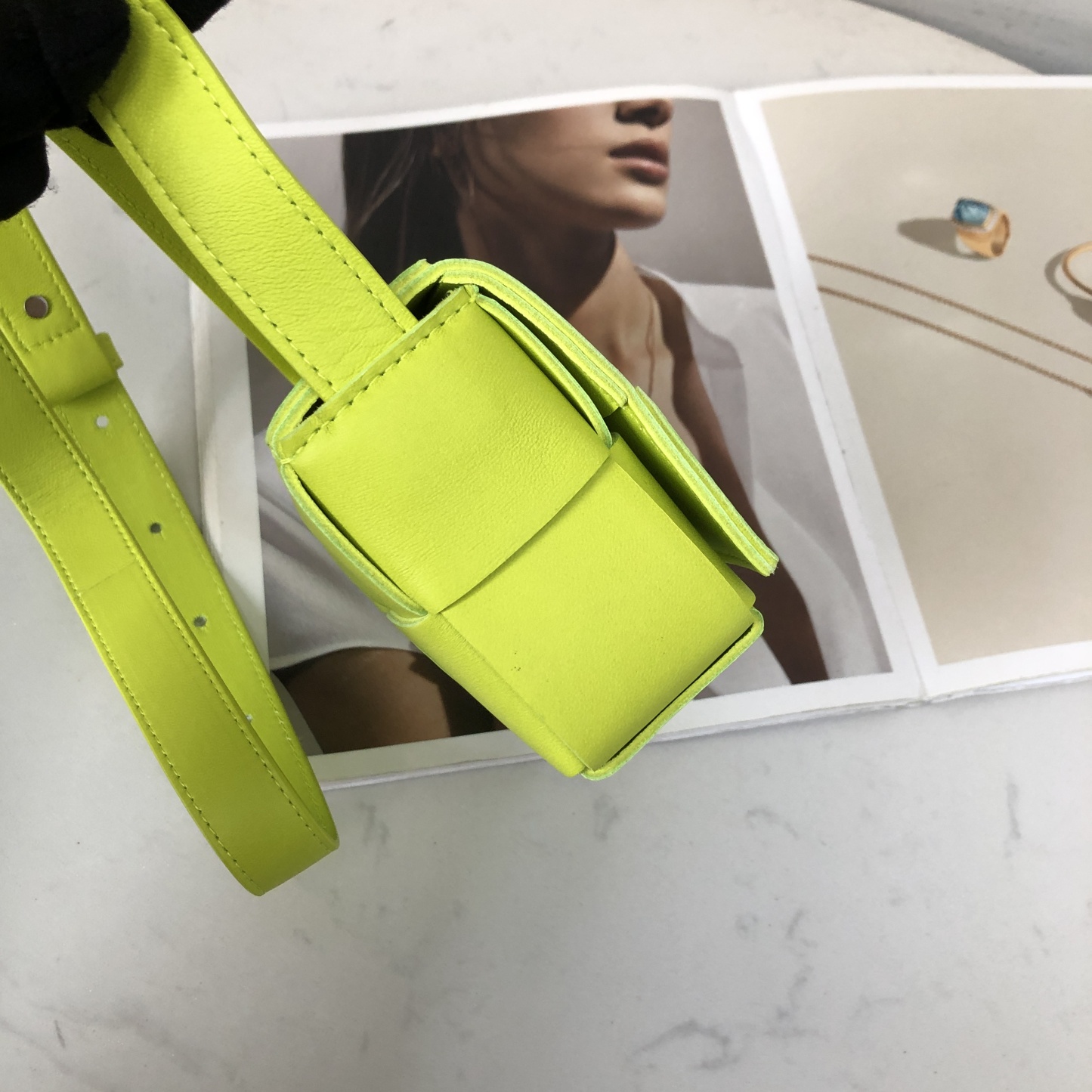 Bottega Veneta Mini Intrecciato Crossbody Bag in Lemon Kiwi