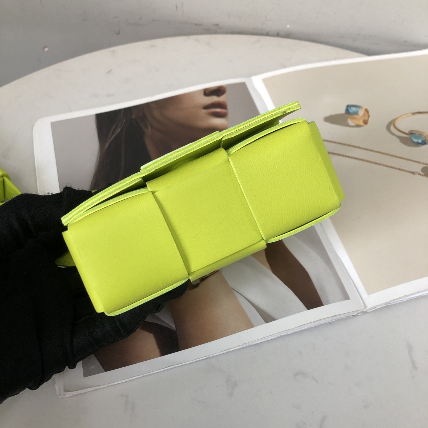 Bottega Veneta Mini Intrecciato Crossbody Bag in Lemon Kiwi