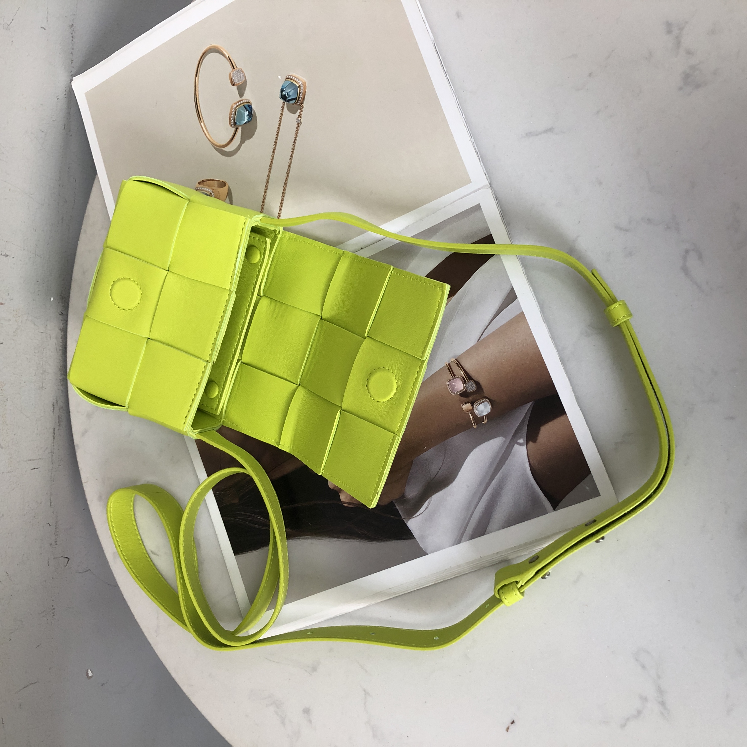 Bottega Veneta Mini Intrecciato Crossbody Bag in Lemon Kiwi