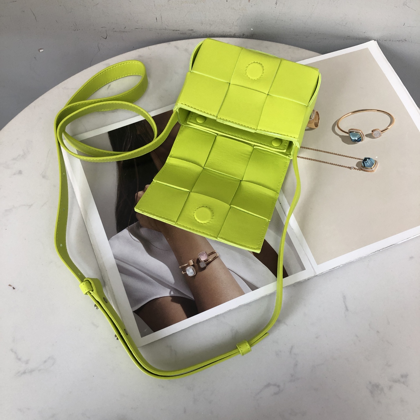 Bottega Veneta Mini Intrecciato Crossbody Bag in Lemon Kiwi