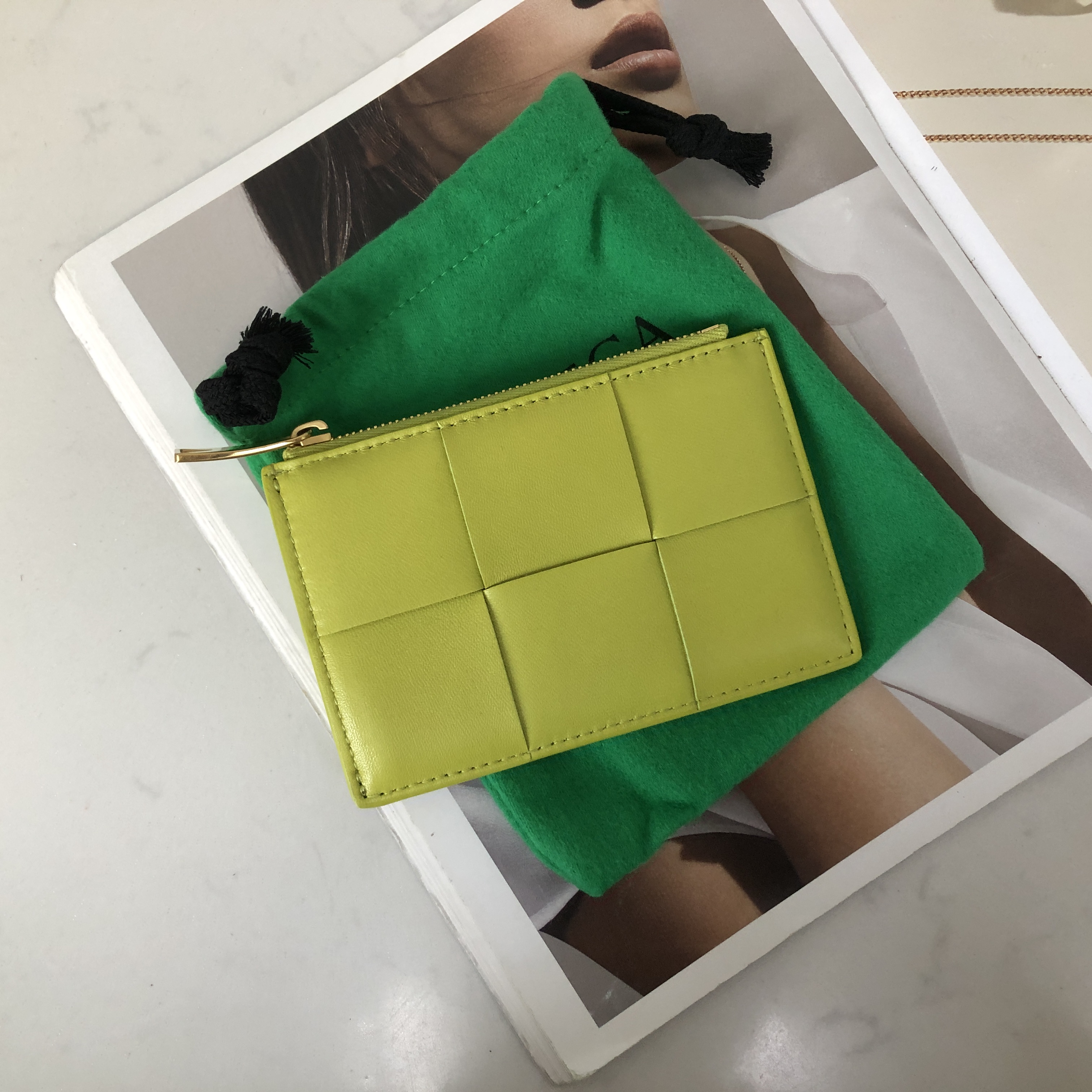 Bottega Veneta Card Case in Kiwi