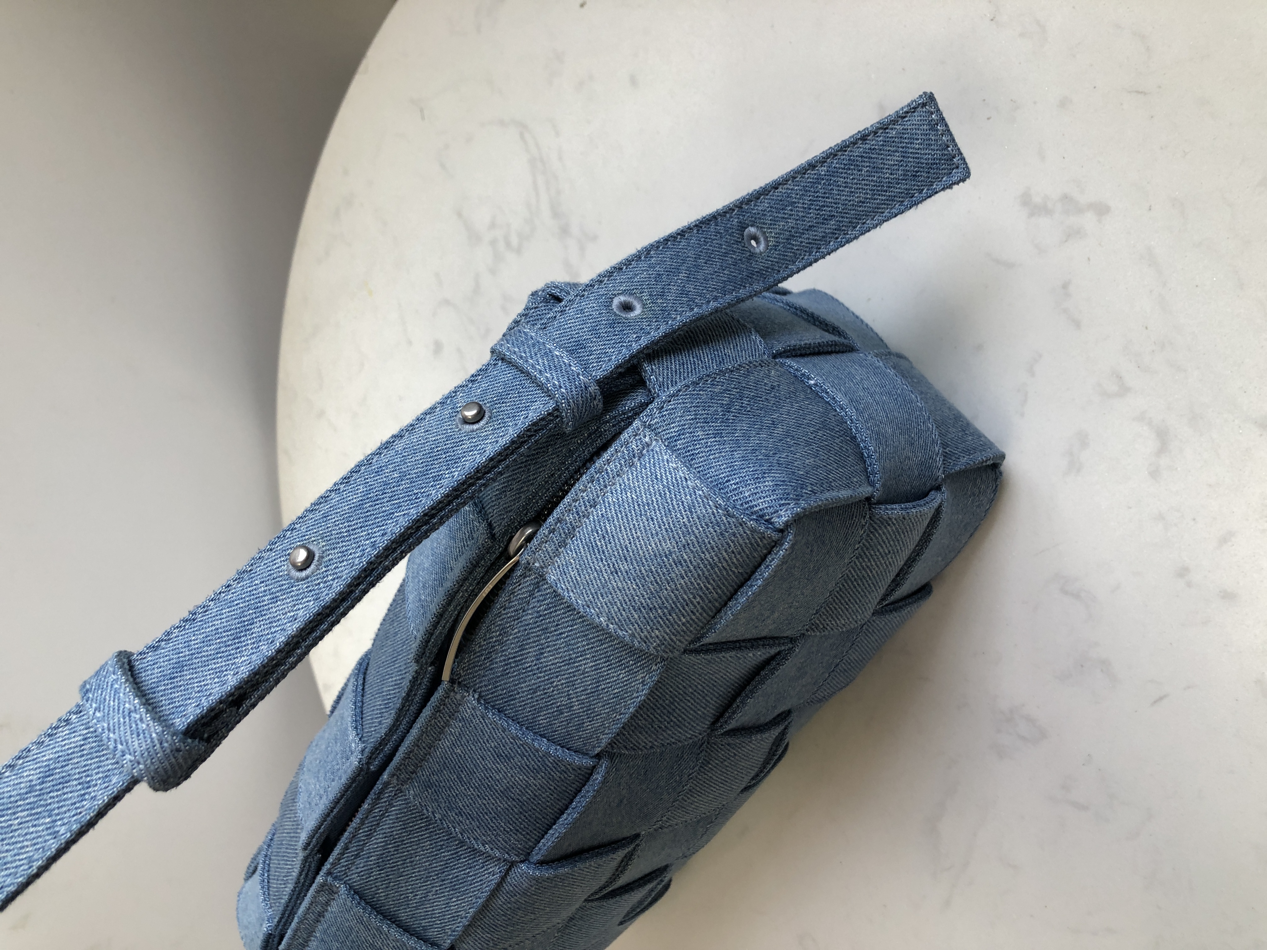 Bottega Veneta Shoulder Bag in Washed Indigo Denim (709628)