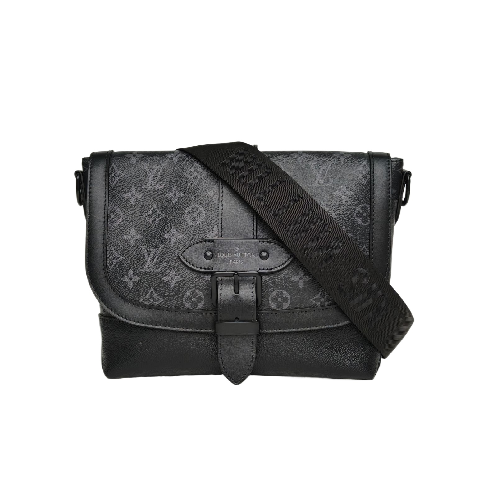 *LOUIS VUITTON Black PVC Chip Black Hardware Saumur Pochette Metis-Hana Vintage