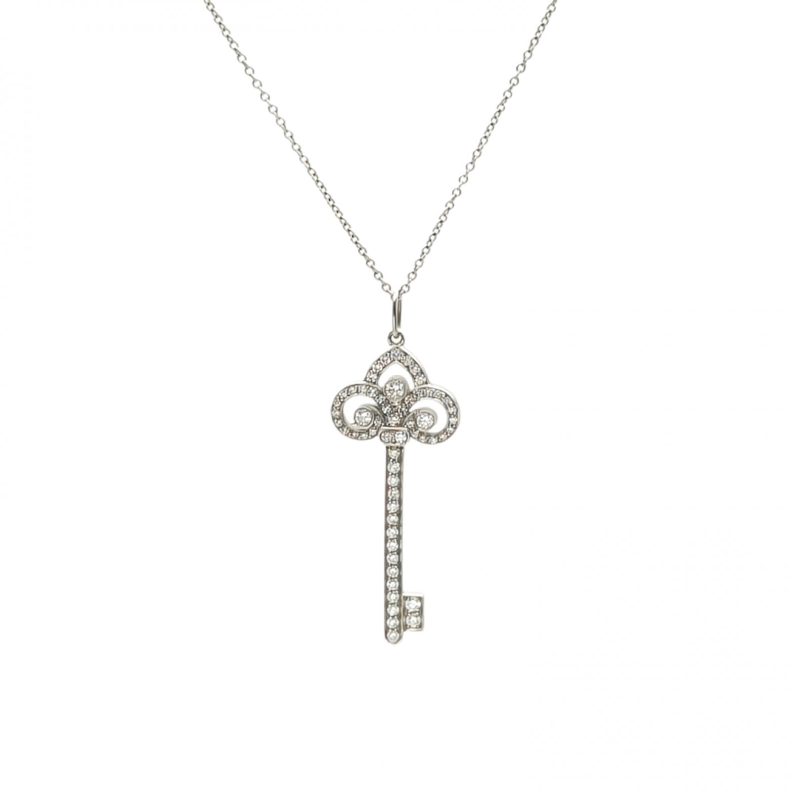 TIFFANY&CO Tiffany Keys Fleur de Lis Medium 3.8cm Diamond Stud Earring Platinum 950,Diamond-Hana Vintage