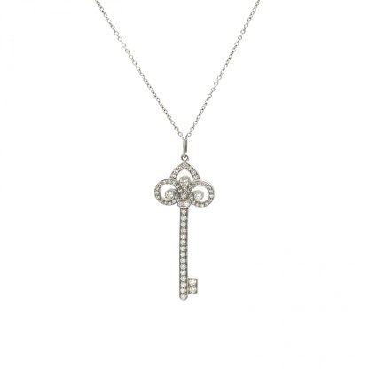 TIFFANY&CO Tiffany Keys Fleur de Lis Medium 3.8cm Diamond Stud Earring Platinum 950,Diamond-Hana Vintage