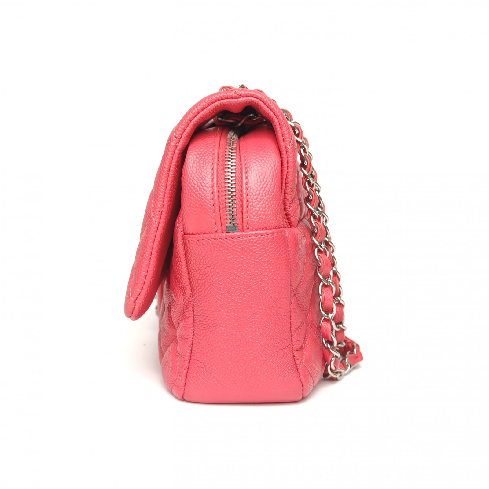 *CHANEL Red 2015 Sliver Hardware Quilted Pattern Seasonal Style with Zipper Camera Bag CF Flap Bag 30cm-Hana Vintage