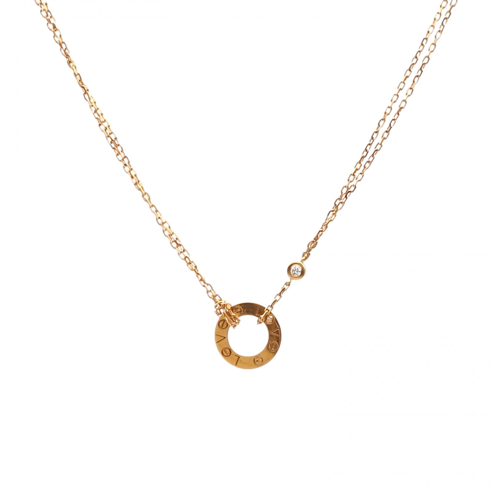 CARTIER LOVE 18K Gold Pendant Necklace with 2 Diamonds 18K Rose Gold,Diamond-Hana Vintage