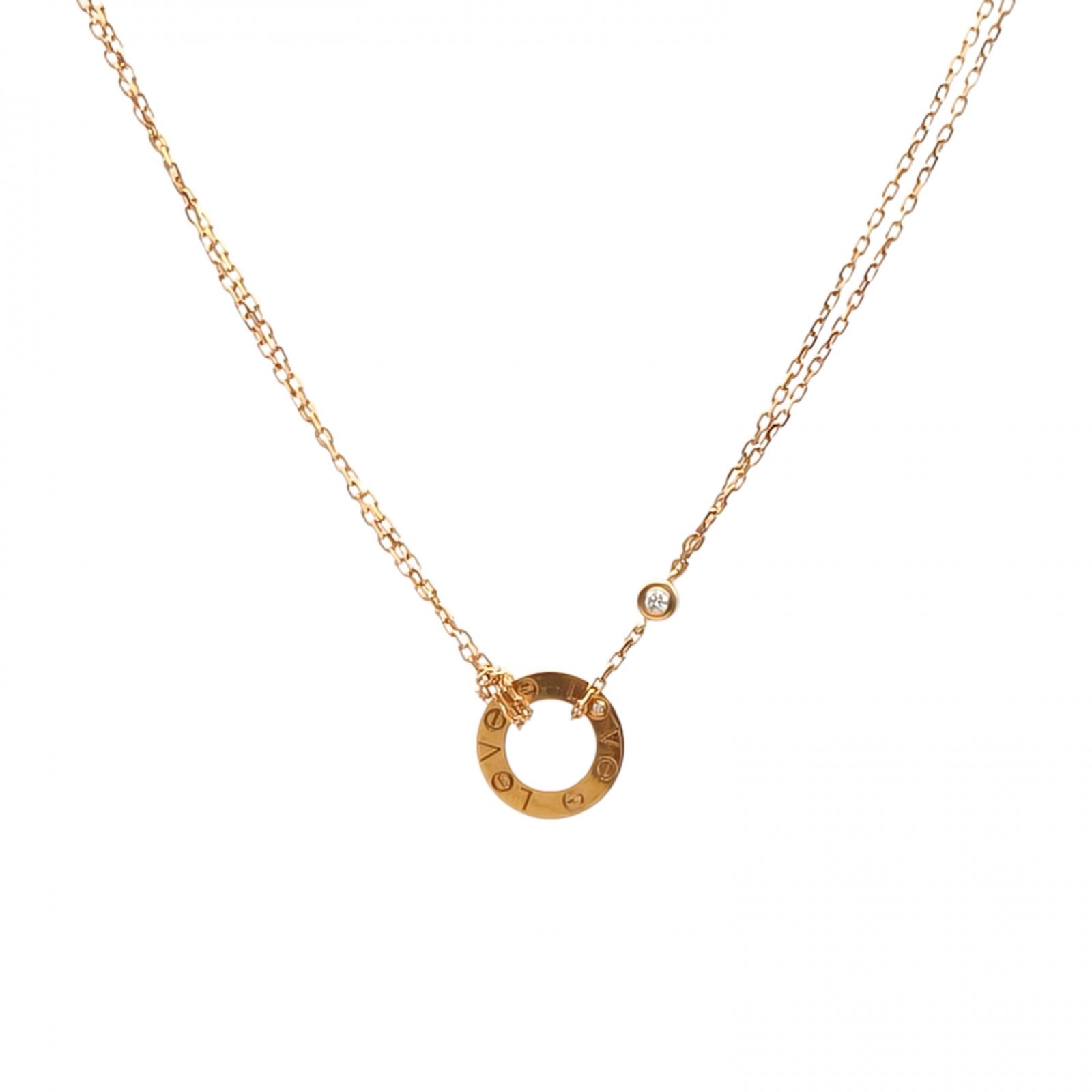 CARTIER LOVE 18K Gold Pendant Necklace with 2 Diamonds 18K Rose Gold,Diamond-Hana Vintage