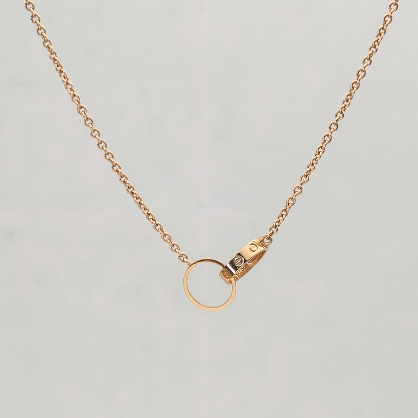 CARTIER LOVE 18K Gold Double Ring Necklace 18K Rose Gold-Hana Vintage