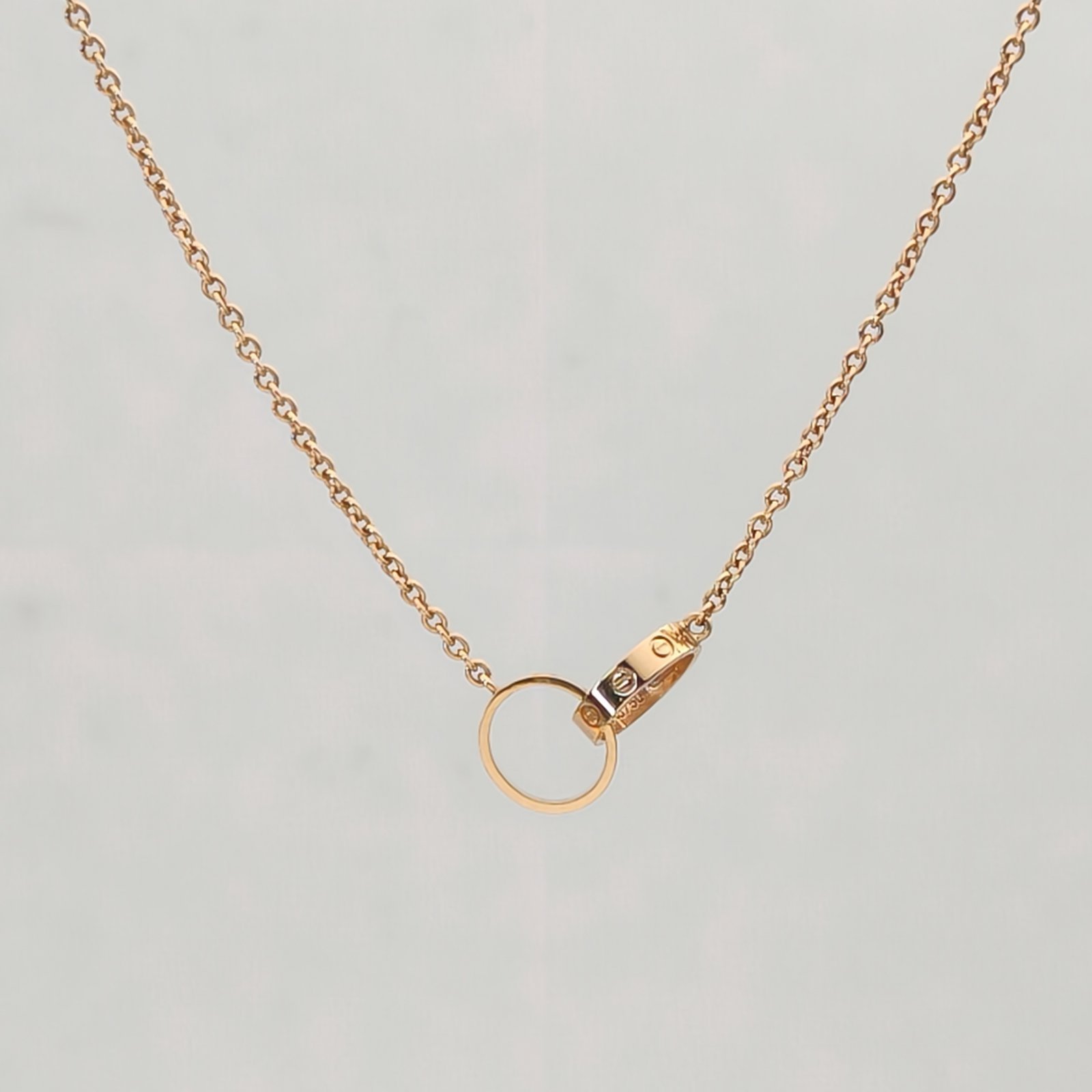 CARTIER LOVE 18K Gold Double Ring Necklace 18K Rose Gold-Hana Vintage